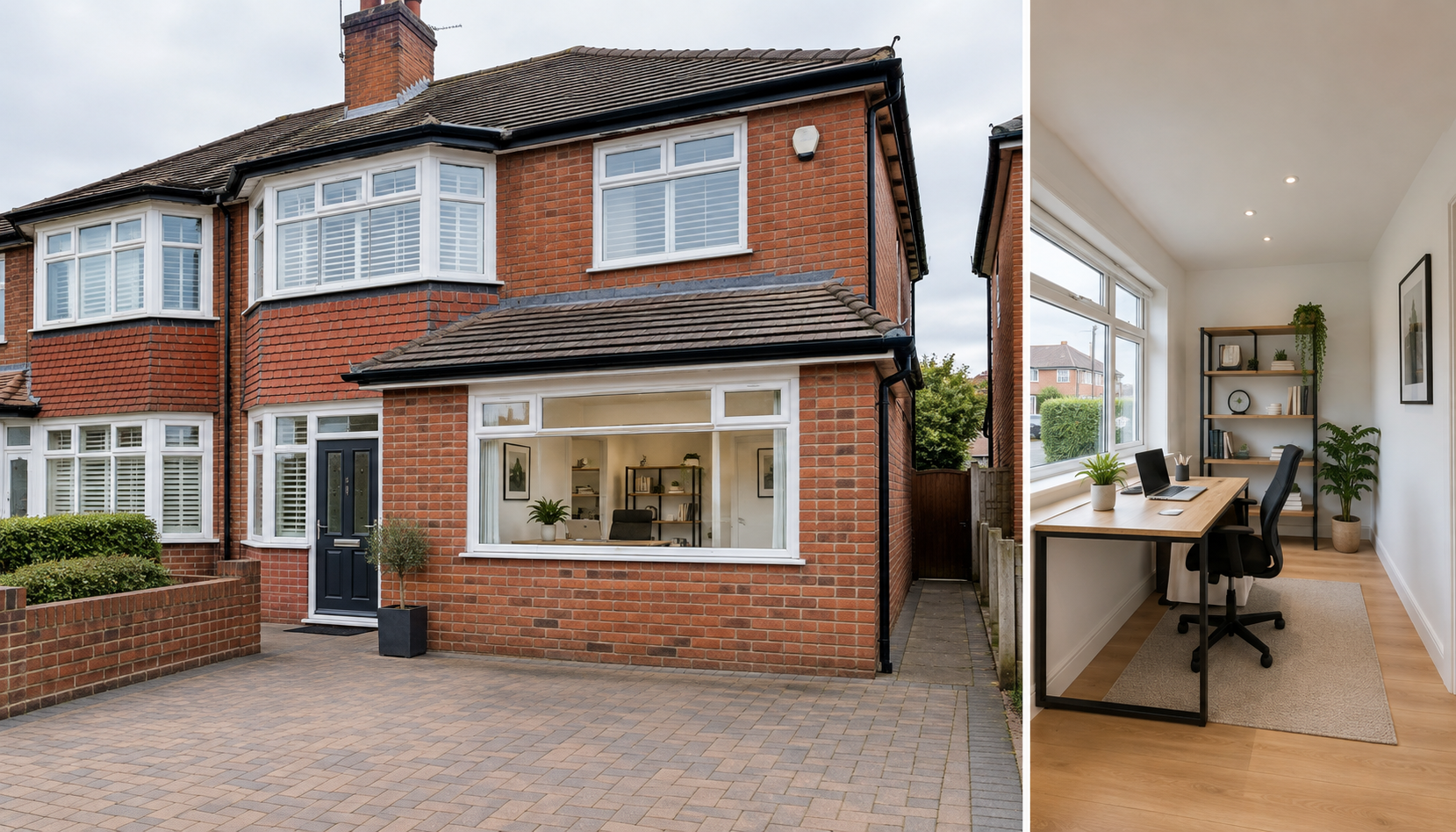 Garage converted into a bright home office in a Birmingham house